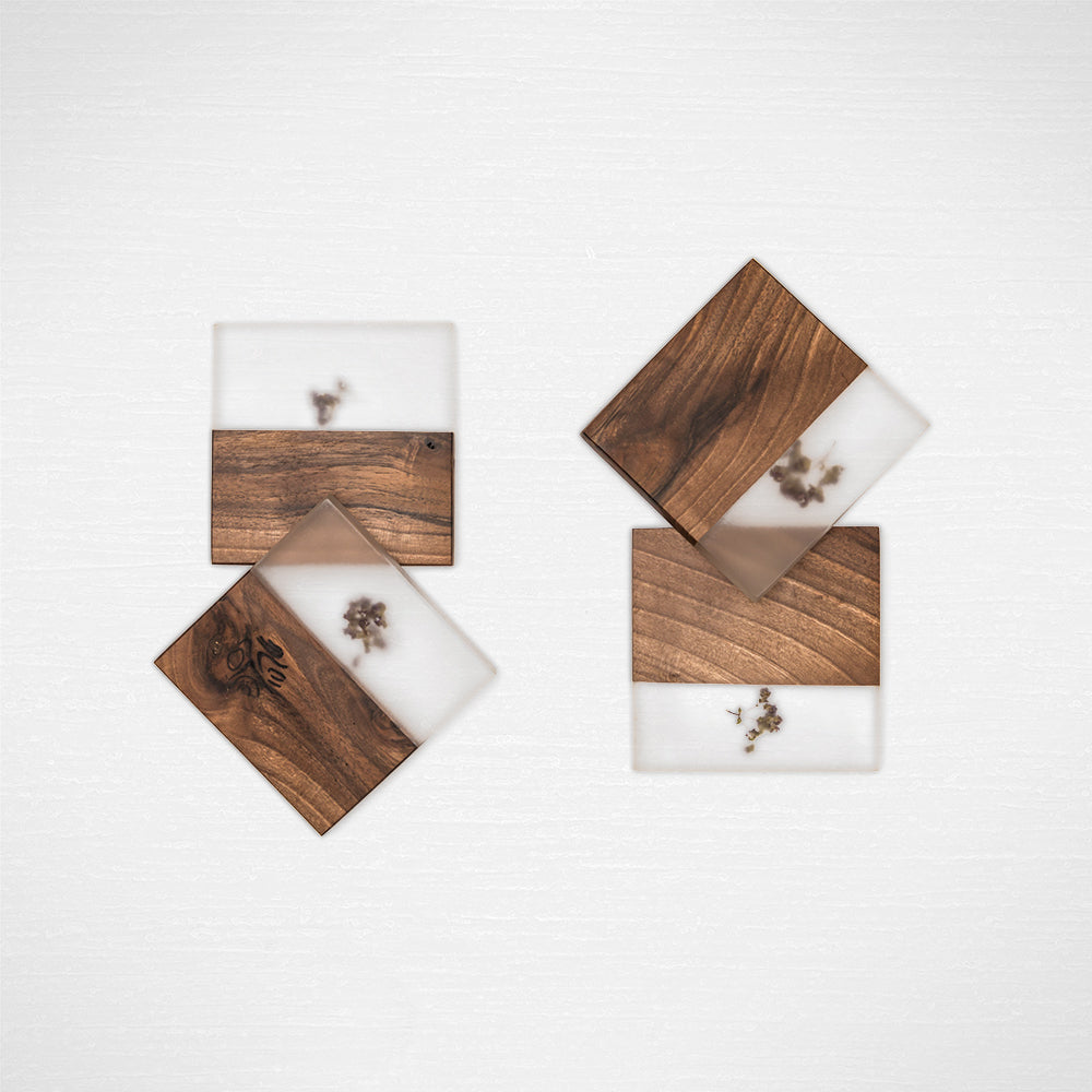 Set of Small Serving Board + 4 coasters - Flowers