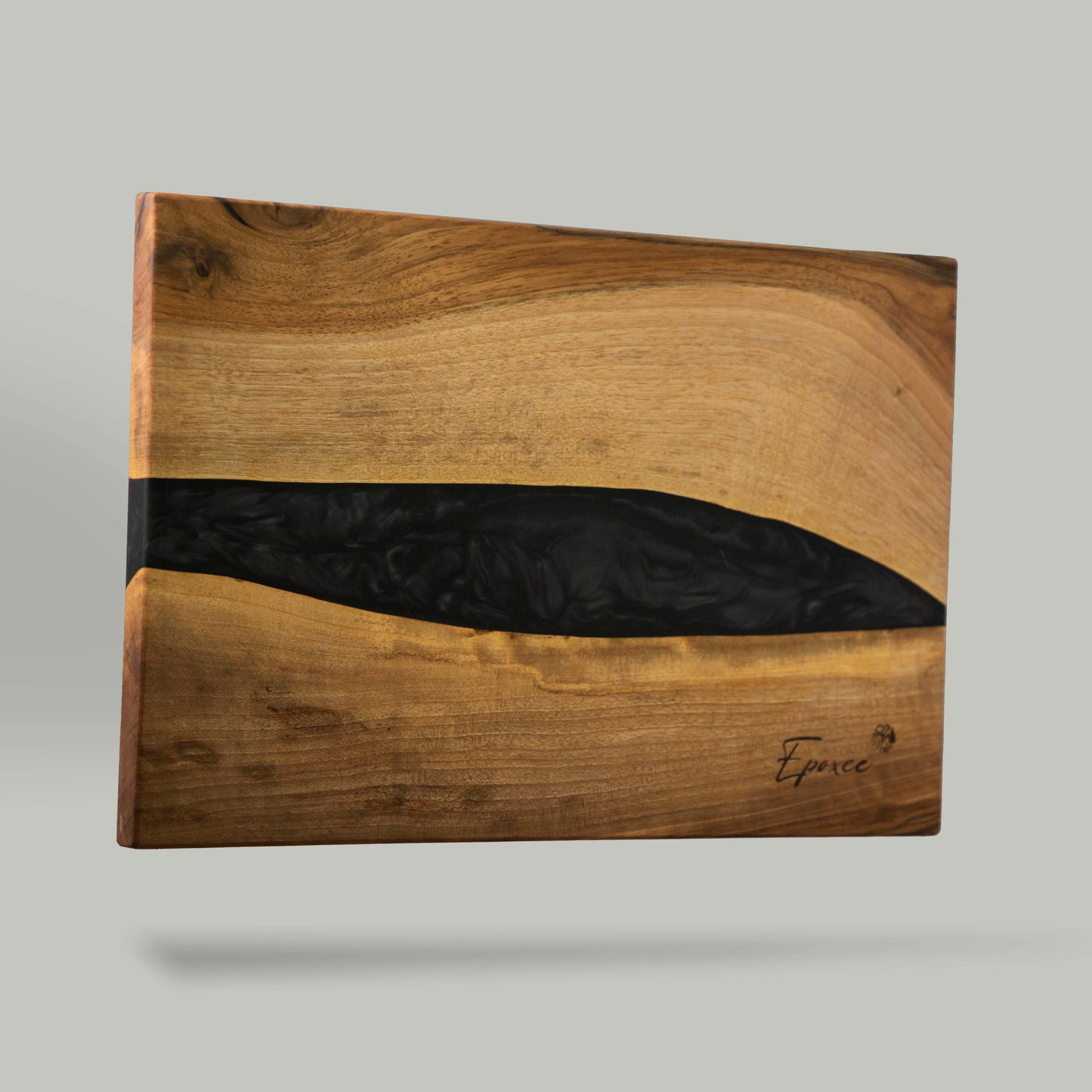 Serving board made from wood and epoxy resin in the color gun powder