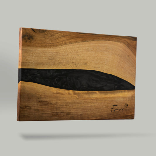 Serving board made from wood and epoxy resin in the color gun powder